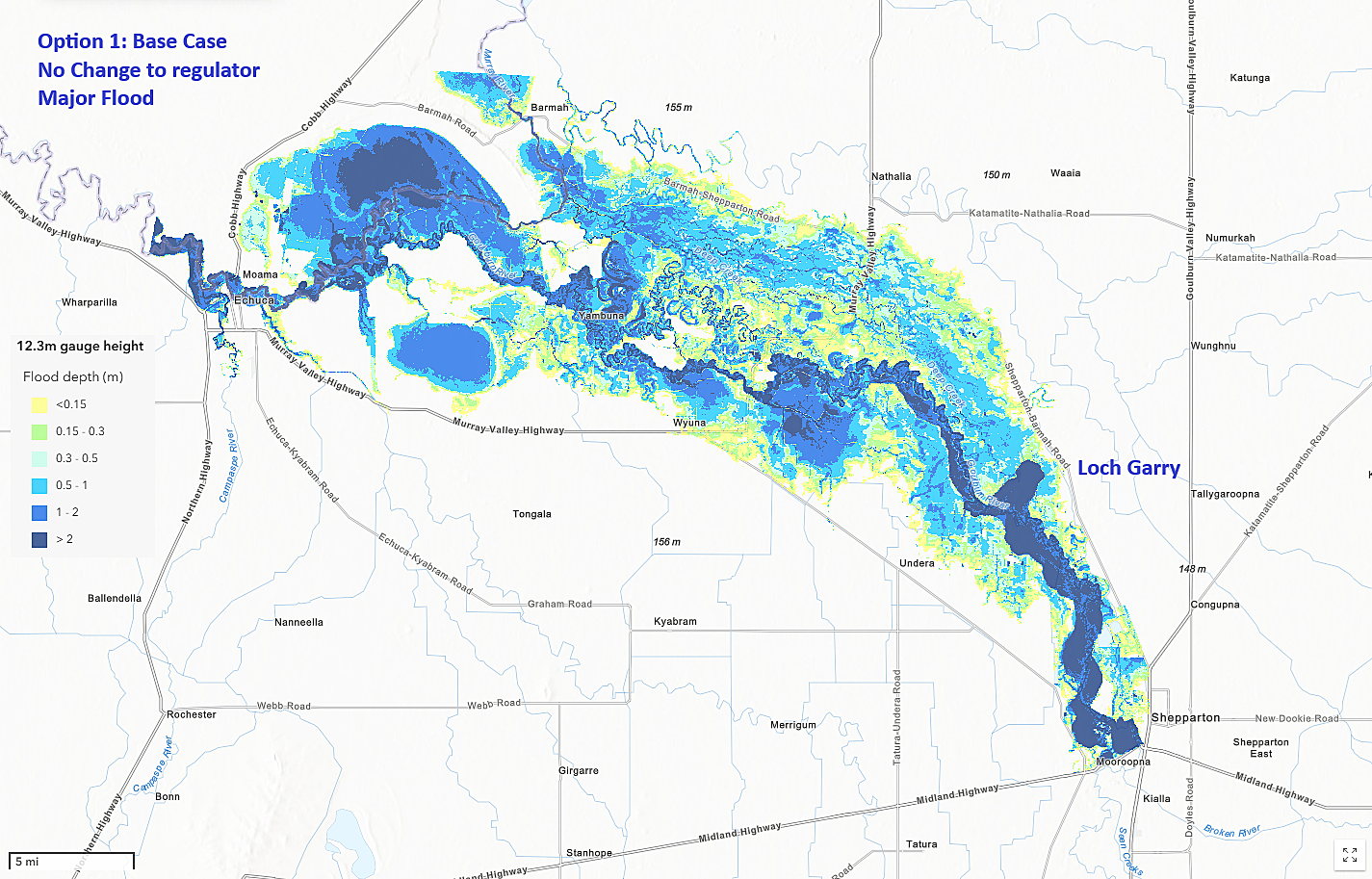 Loch Garry flood map – Option 1: Base case during a major flood event (12.3m)