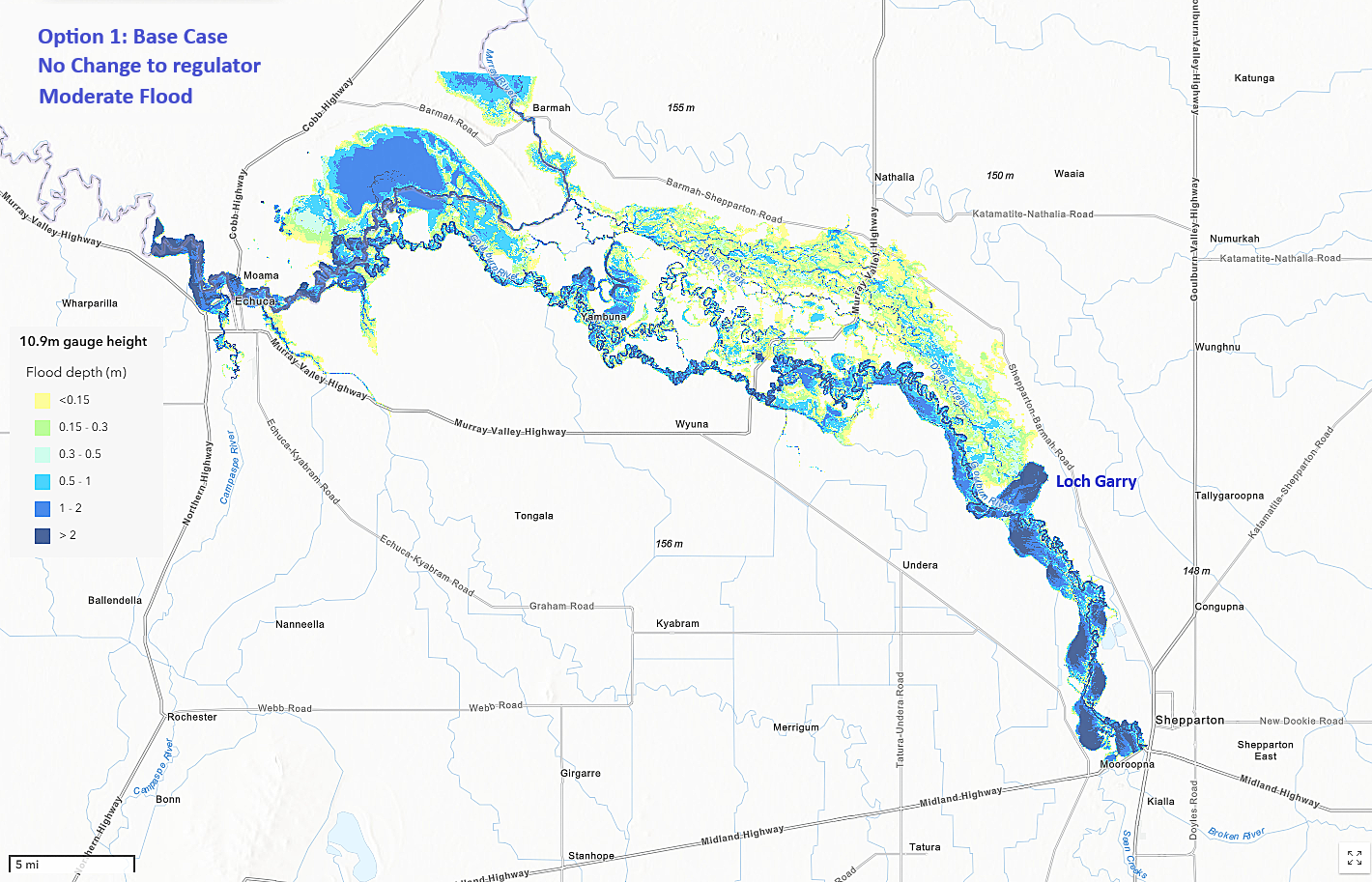Loch Garry flood map – Option 1: Base case during a moderate flood event (10.9m)