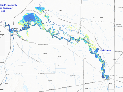 Loch Garry flood map – Option 3A: Permanently open the regulator during a minor flood event (10.36m)