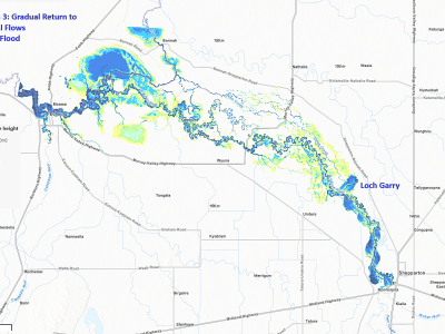 Loch Garry flood map – Option 3: Gradual return to natural flows during a minor flood event (10.36m)