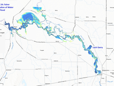 Loch Garry flood map – Option 2A: Fairer distribution of water during a minor flood event (10.36m)