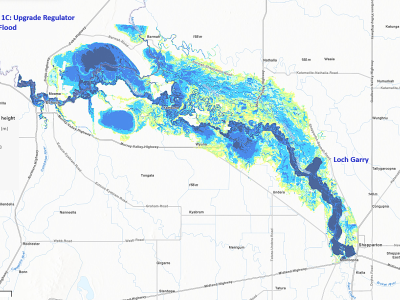 Loch Garry flood map – Option 1C: Base case pls regulator upgrade during a major flood event (12.3m)