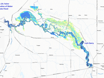 Loch Garry flood map – Option 2A: Fairer distribution of water during a moderate flood event (10.9m)