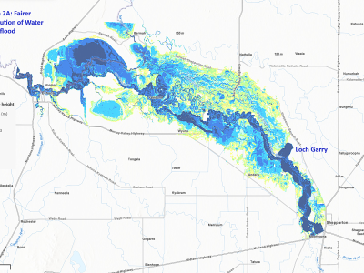 Loch Garry flood map – Option 2A: Fairer distribution of water during a major flood event (12.3m)