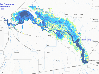 Loch Garry flood map – Option 3A: Permanently open the regulator during a major flood event (12.3m)